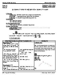 Giáo án Hình học 8 - Tiết 38 Bài 2 - Định lý đảo và hệ quả của định lý Talet